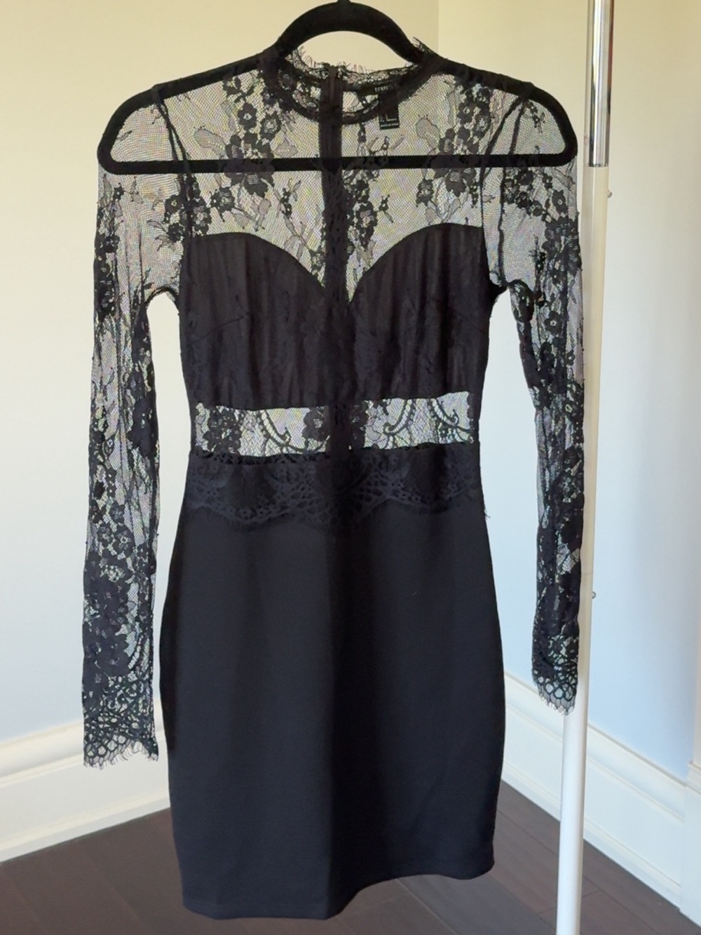 Forever 21 Black Lace Long-Sleeve Illusion Mini Dress